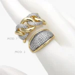 Anillo Eslabones Zirconias Piedra Blanca Chapa de Oro 1407