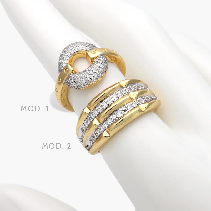 CTB1408 Anillo Chunky Zirconias Piedra Blanca Chapa de Oro 1408 - Imagen 1
