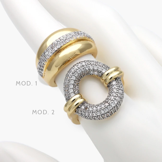 CTB1409 Anillo Chunky Zirconias Piedra Blanca Chapa de Oro 1409 - Imagen 1