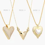Collar Corazon Zirconias Perlas Chapa de Oro 717
