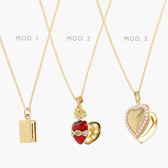 CTD720 Collar Relicario Sagrado Corazón Perlas Chapa de Oro 720 - Imagen 1