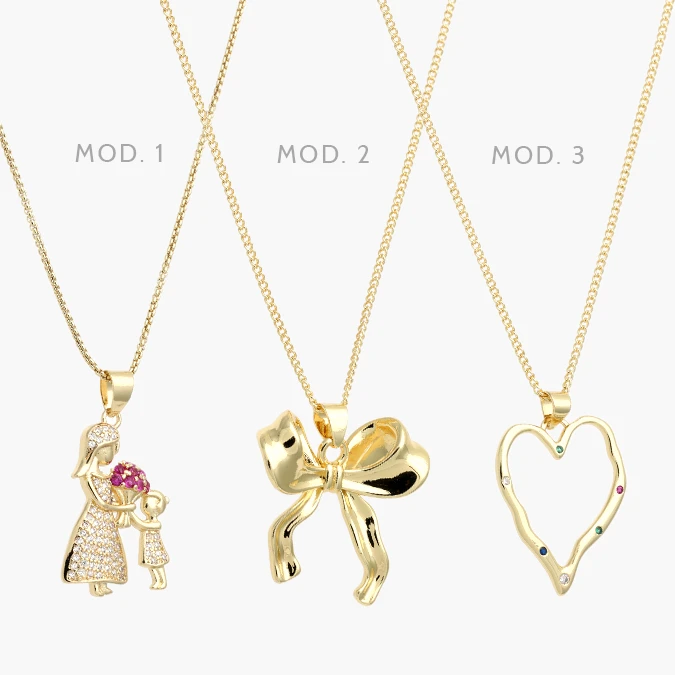CTD722 Collar Moño Corazón Mamá e Hija Chapa de Oro 722 - Imagen 1