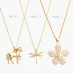 Collar Caballo Libélula Flor Perlas Chapa de Oro 723 - Modelo 1