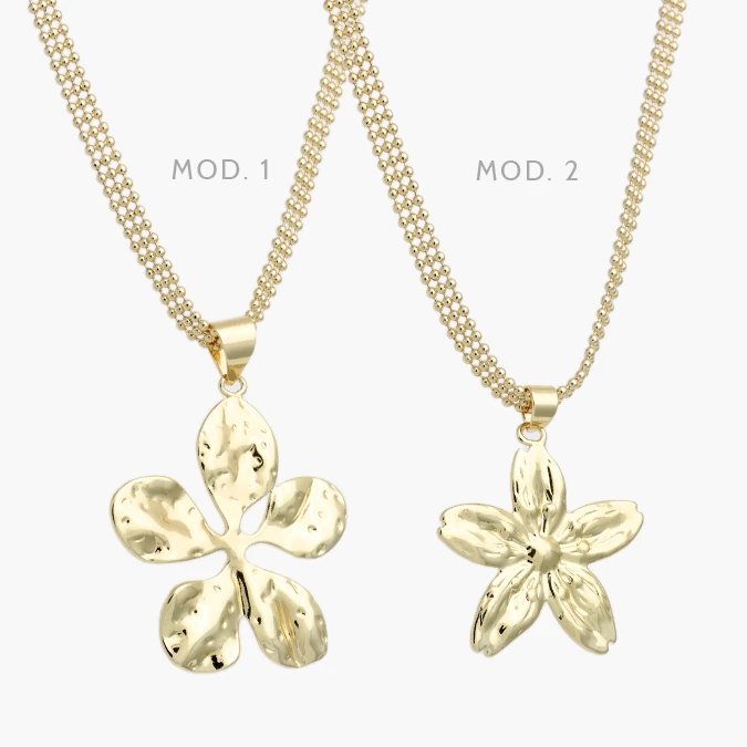 CTD724 Collar Flor Lisa Sin Piedras Chapa de Oro 724 - Imagen 1