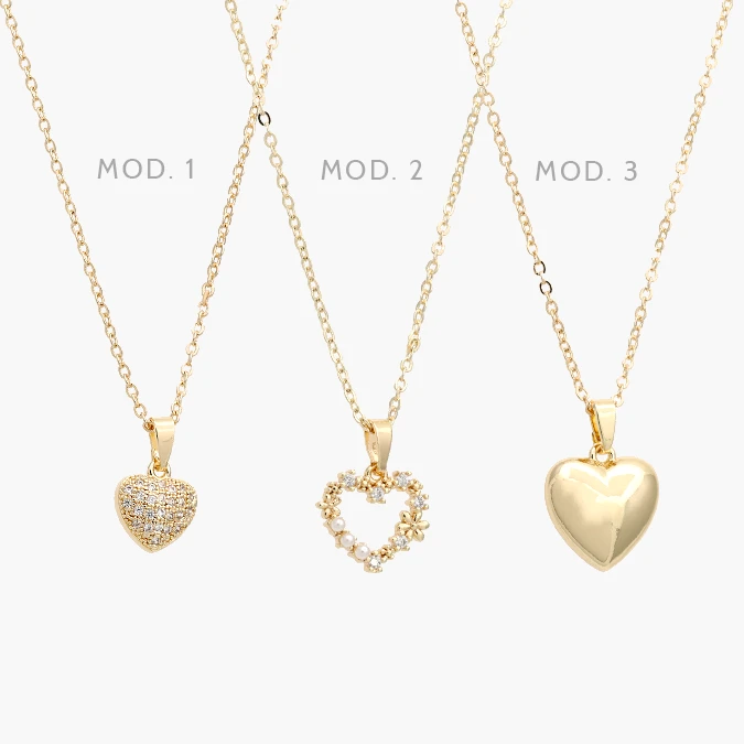 CTD727 Collar Corazón Zirconias Blancas Chapa de Oro 727 - Imagen 1