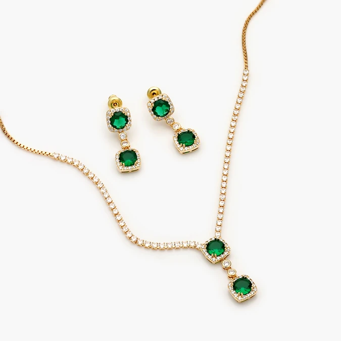 CTJ0103 Set Fiesta Chapa de Oro Zirconia Verde 0103 - Imagen 1
