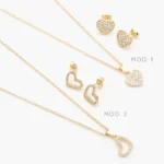 Juego Corazones Zirconias Blancas Chapa de Oro 0149