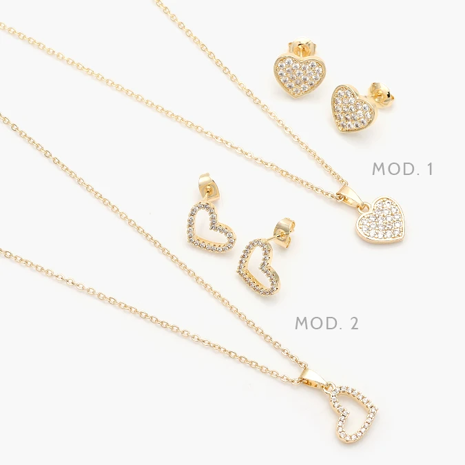 CTJ0149 Juego Corazones Zirconias Blancas Chapa de Oro 0149 - Imagen 1