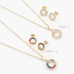 Juego Aros Zirconias Blancas y Colores Chapa de Oro 153