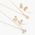 Juego Tortugas y Elefantes Zirconias Blancas Chapa de Oro 154 - Modelo 1