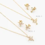 Juego Colibri Zirconias Blancas Chapa de Oro 155
