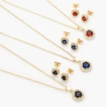 Juego Zirconias Rojas Azules y Negras Chapa de Oro 160