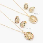 Juego Virgen de Guadalupe Zirconias Blancas y Colores Chapa de Oro 162 - Modelo 1