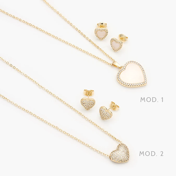 CTJ0166 Juego Corazones Zirconias Blancas Esmalte Blanco Chapa de Oro 166 - Imagen 1
