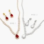 Set Fiesta Chapa de Oro Zirconia Roja y Blanca  0178
