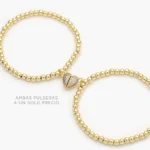 Doble Pulso Corazón Imán Bolitas Chapa de Oro 0780