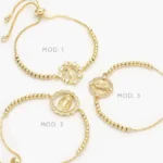Pulso Ajustable Bolitas Virgen Guadalupe Zirconias Blancas Chapa de Oro 870 - Modelo 1