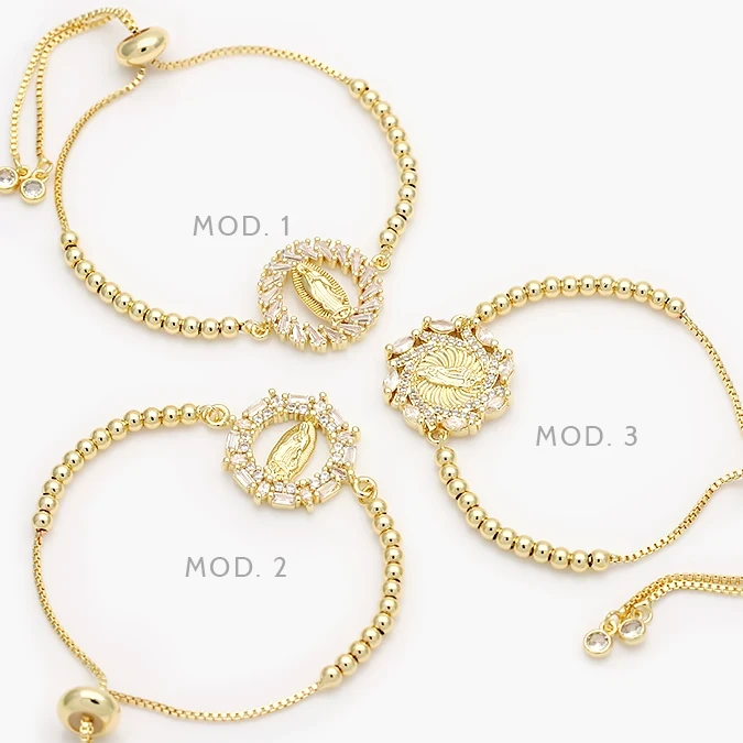 MPU873 Pulso Ajustable Virgen Guadalupe Zirconias Blancas Chapa de Oro 873 - Imagen 1
