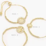 Pulso Ajustable San Benito Zirconias Blancas Chapa de Oro 874