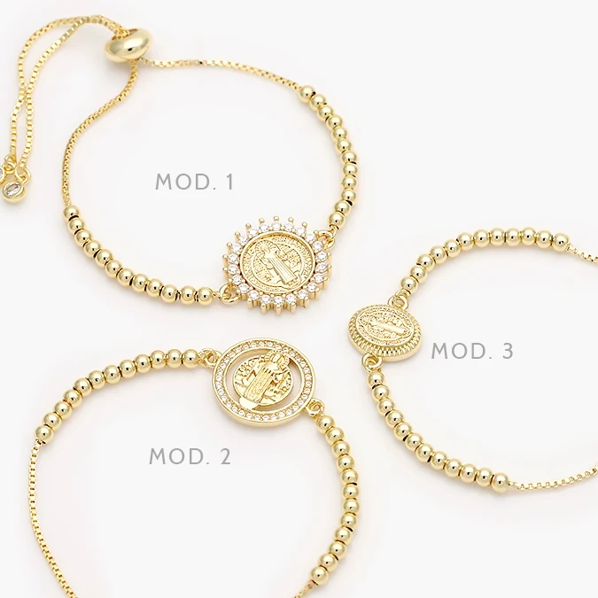 MPU874 Pulso Ajustable San Benito Zirconias Blancas Chapa de Oro 874 - Imagen 1