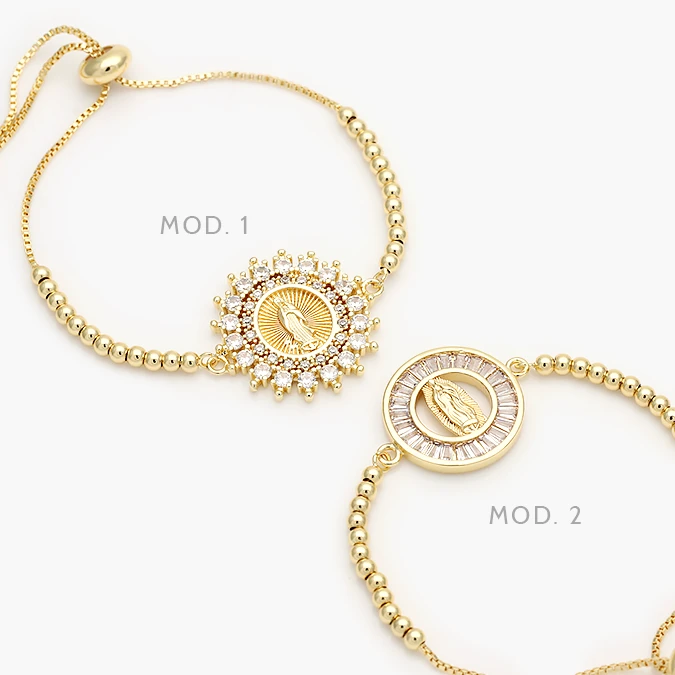 MPU875 Pulso Ajustable Virgen Guadalupe Zirconias Blancas Chapa de Oro 875 - Imagen 1