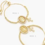 Pulso Ajustable Virgen San Benito Cruz Zirconias Blancas Chapa de Oro 876 - Modelo 1