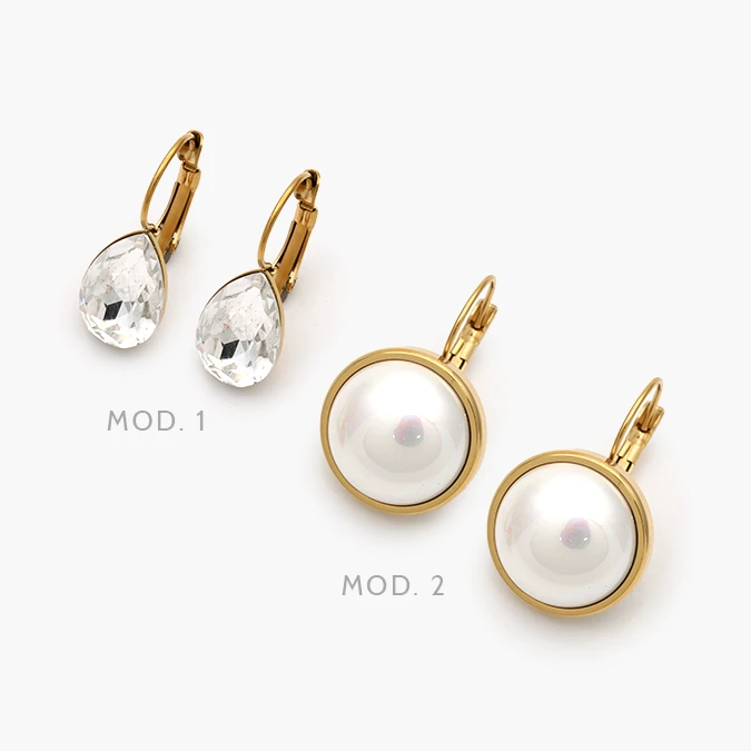 AA40292 Arracadas Zirconia Blanca Perlas Acero Inoxidable 292 - Imagen 1