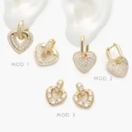 Arracadas Corazones Zirconias Blancas Chapa de Oro 939