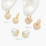 Arracadas Hoops Corazones Perlas Chapa de Oro 940 - Modelo 1