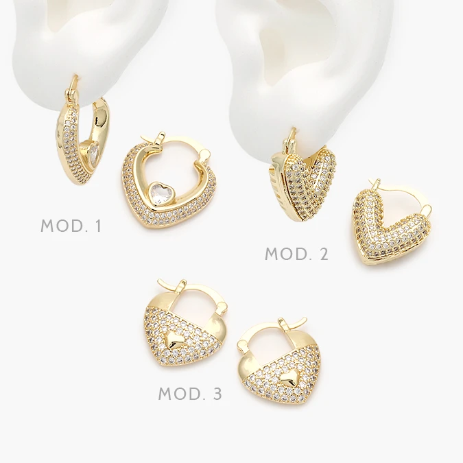 CA40941 Arracadas Corazones Zirconias Blancas Chapa de Oro 941 - Imagen 1
