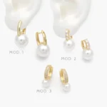 Arracadas Perlas Zirconias Blancas Chapa de Oro 943 - Modelo 1