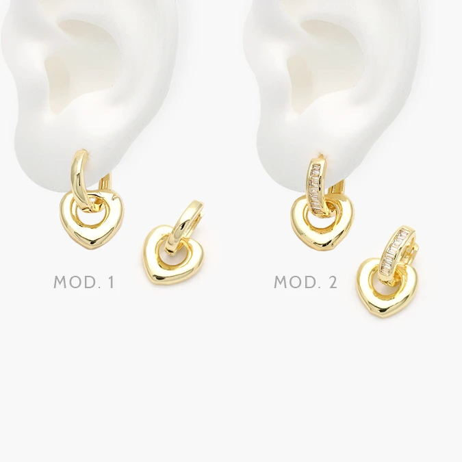 CA40952 Arracadas Hoops Corazones Chapa de Oro 952 - Imagen 1