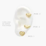 Broqueles Corazones Lisos sin Piedras Chapa de Oro 448 - Modelo 1