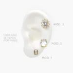 Broqueles Flor Zirconia Blanca Chapa de Oro 454