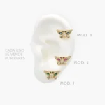 Broqueles Mariposas Zirconias Azules Rojas y Verdes Chapa de Oro 455