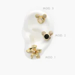 Broqueles Mickey Zirconia Blanca y Negra Moño Chapa de Oro 458 - Modelo 1