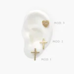 Broqueles Corazones Cruces Zirconias Blancas Chapa de Oro 459