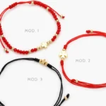 Pulso Tejido Rojo y Negro Ajustable Tréboles Estrella Chapa de Oro 324