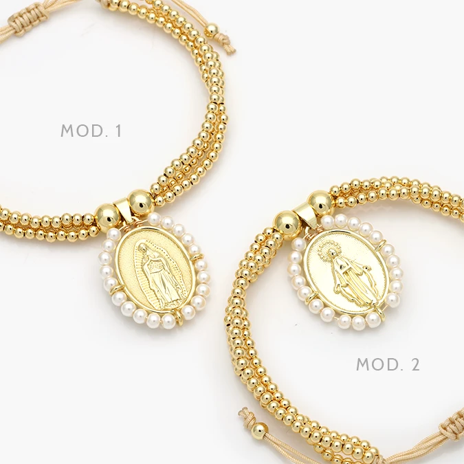 CPR0320 Pulso Tejido Ajustable Virgen Guadalupe Perlas Chapa de Oro 320 - Imagen 1