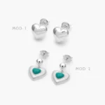 Broqueles Corazones Esmalte Verde Plata .925 241 - Modelo 1