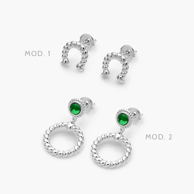PA50244 Broqueles Herradura Zirconia Verde Plata .925 244 - Imagen 1