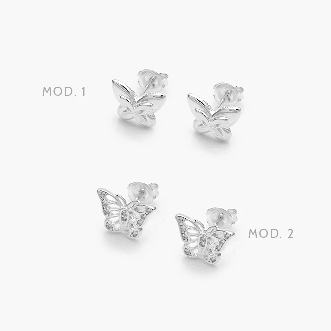 PA50245 Broqueles Mariposas Zirconias Blancas Plata .925 245 - Imagen 1