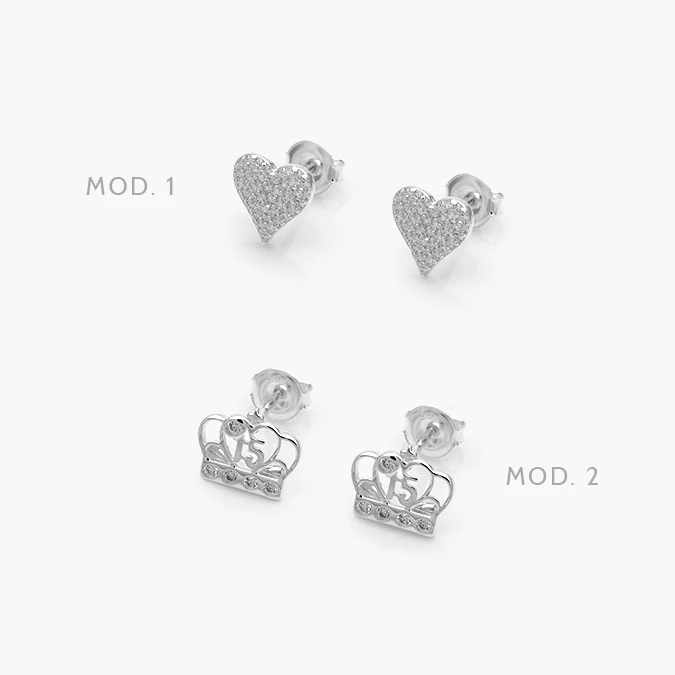 PA50256 Broqueles Corazones Coronas Plata .925 256 - Imagen 1