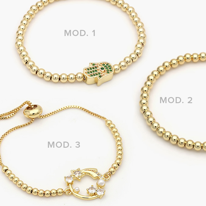 cdo1 Pulso Bolitas Ajustable Micropave Estrellas Mano de Fatima Zirconia Verde Chapa de Oro - Imagen 1